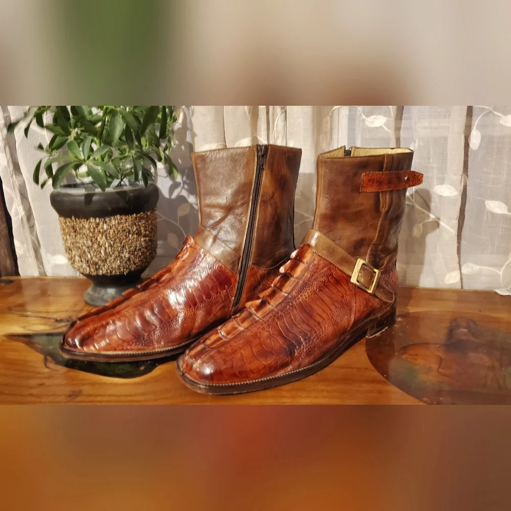 Vintage 1of 1 Belvedere Vibo Genuine Hornback Crocodile and Ostrich Zip Up Boots - Picture 1 of 4